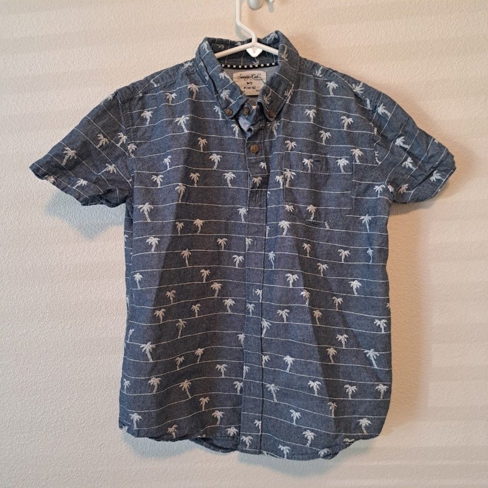 Sovereign Code Boys Blue Palm Tree Short Sleeve Button Down Shirt Size M 10-12